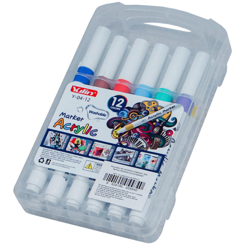 Carioci acrilice washable pentru desen si hobby 12 culori, Yulin